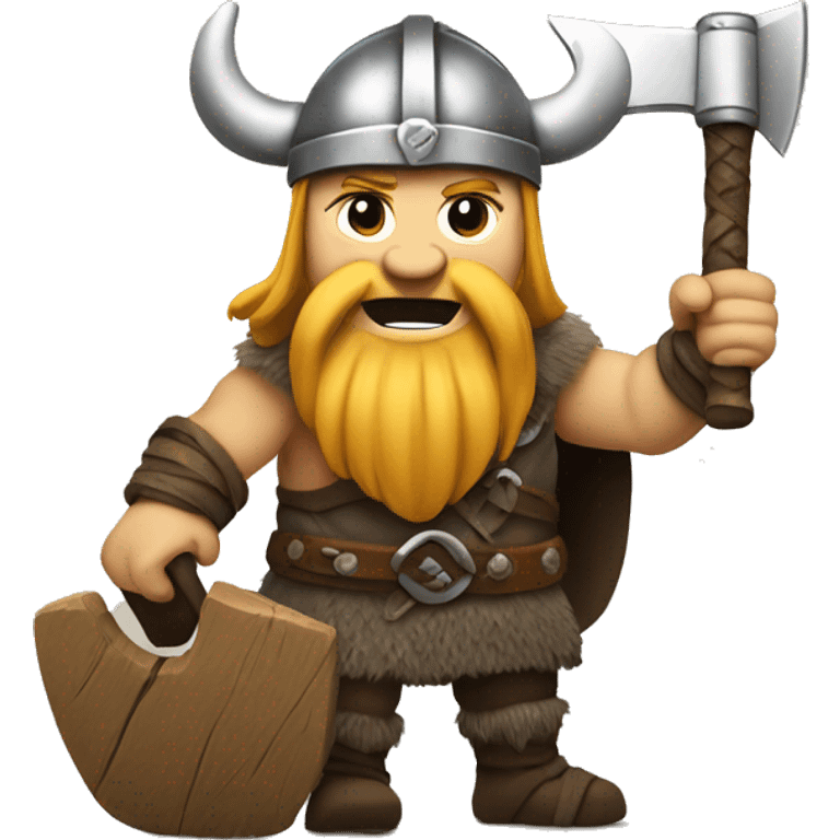 A viking with axe in hand and rock on symbol in other emoji