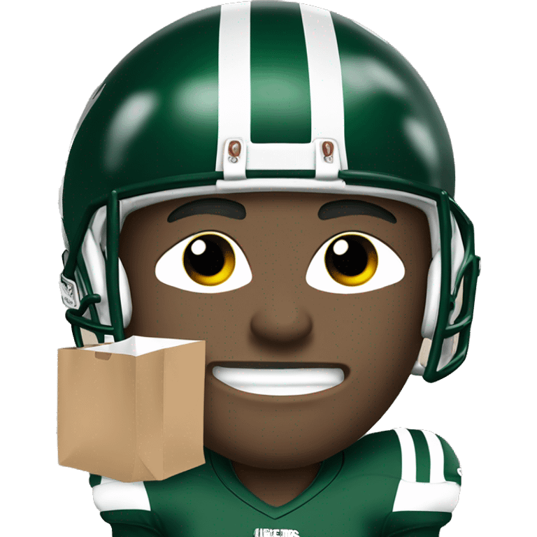 Jets football player with paper bag over head  with eyes holes cut out  emoji