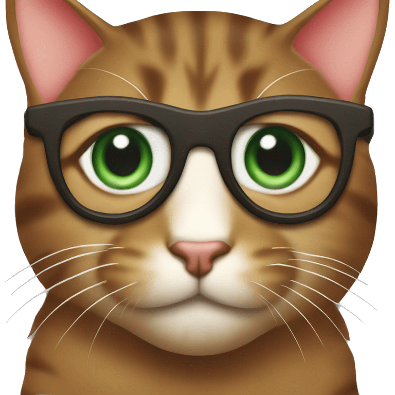 Dark green eyes red nose Dark Brown Tabby cat with eyeglasses on emoji