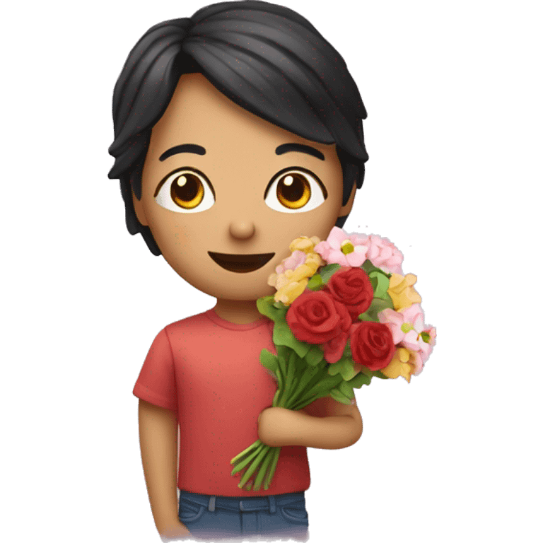 me with a heart and bouquet of flowers  emoji