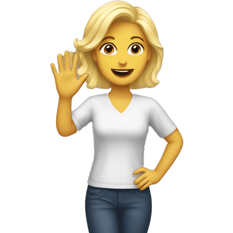 Blond woman waving emoji