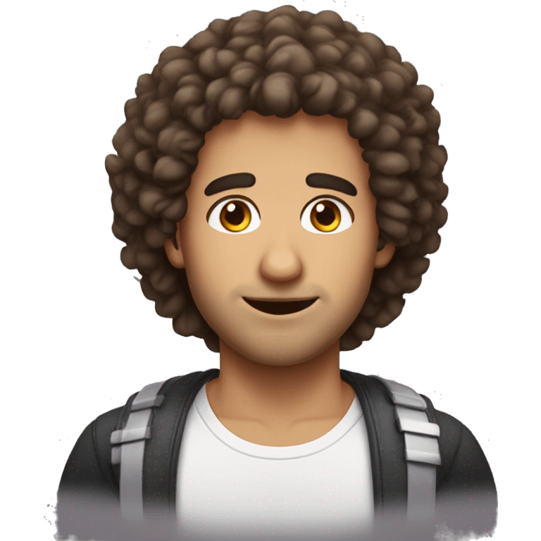 a guy woth fluffy hair and missing hair on eyebrows greek nose and brown eyes with braces  emoji