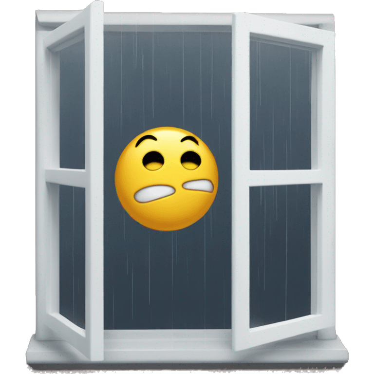 Sad emoji looking out of window while it’s raining emoji