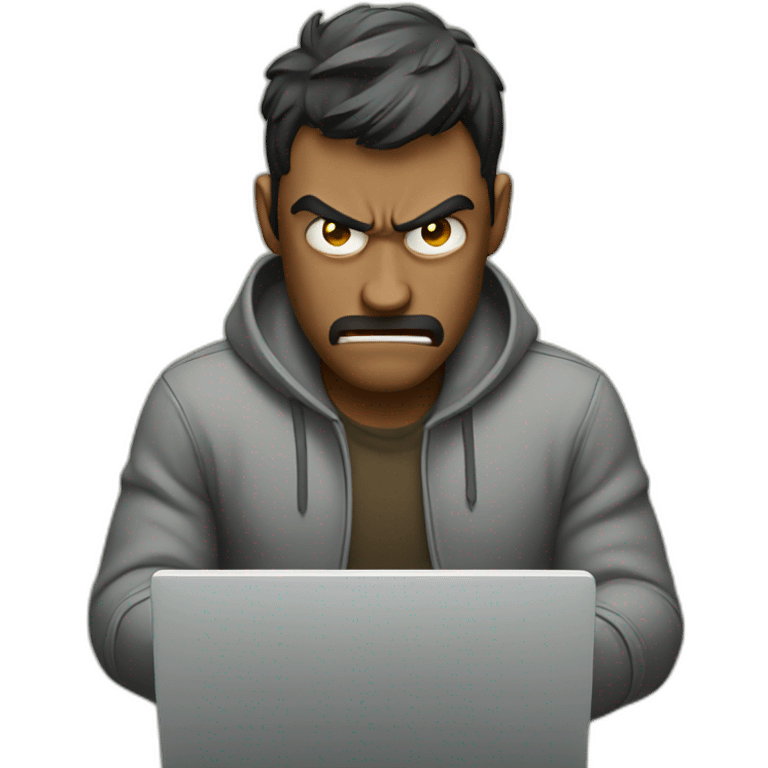 Man at laptop getting angry emoji