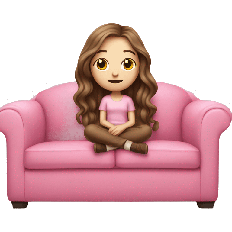 Pale girl with long brown hair melting into her pink couch  emoji