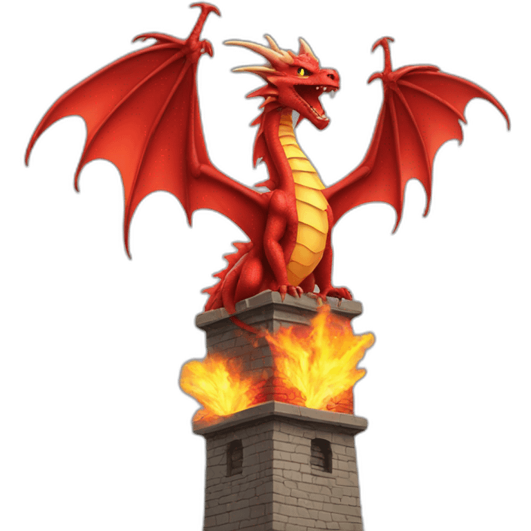 Red Dragon breathing fire on tower emoji