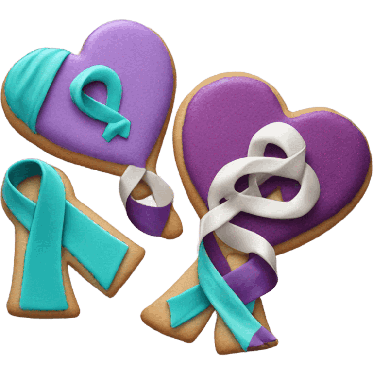 Purple teal Suicide awareness ribbon, heart cookie emoji