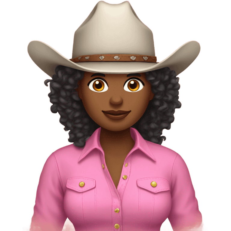 black cow girl with curly hair pink shirt and cowgirl hat and boots emoji