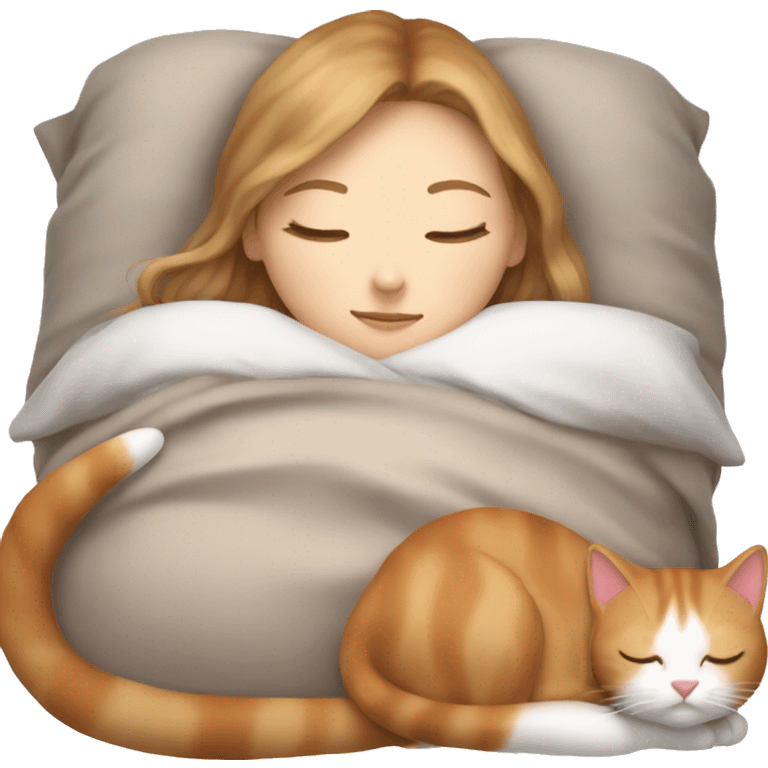 White girl lightbrown hair sleeping with red and white and white kitty emoji