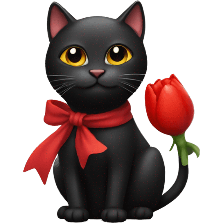 Black cat with red coqquet emoji