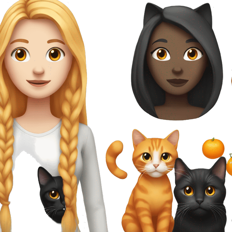 One white Girl long hair with one orange cat and one black and white Cat  emoji