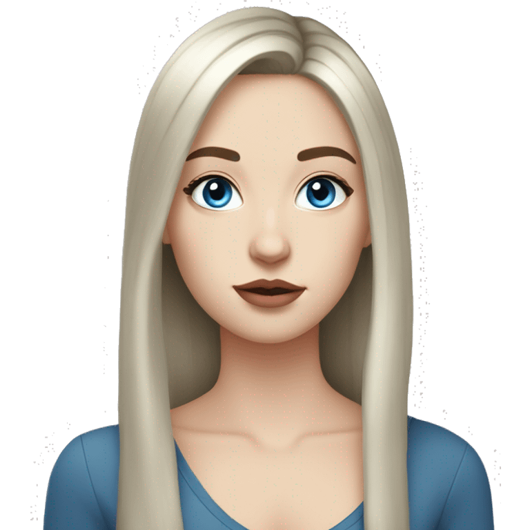 young woman with pale skin, blushed cheeks, big blue eyes, thin lips, black 
 medium hair,long lashes,a bit eyeline emoji