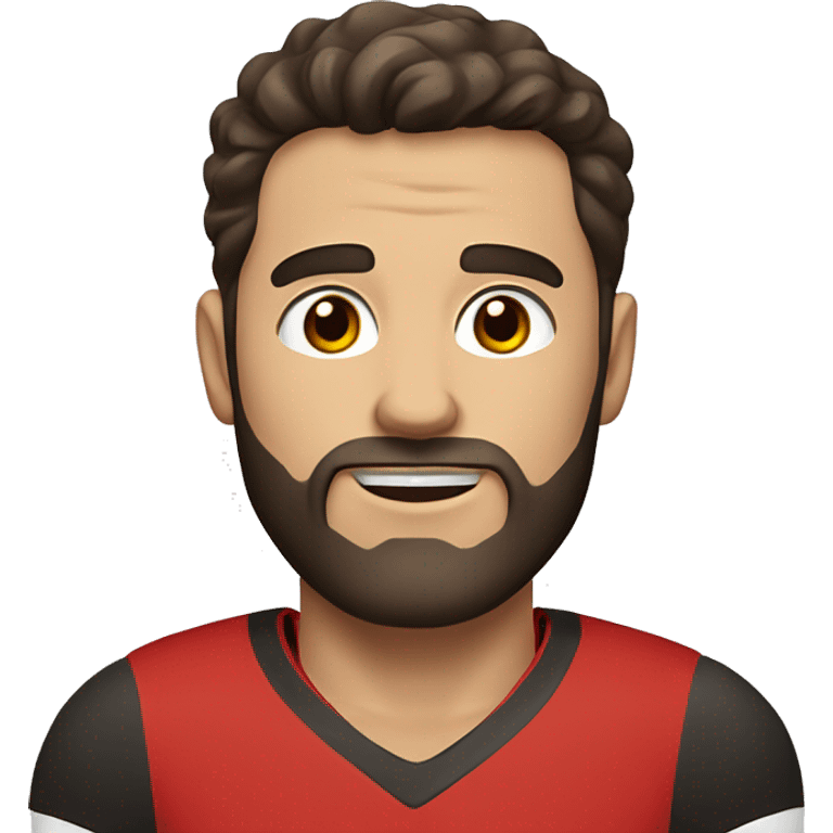 White guy with short dark hair, Brown eyes and a beard Wearing a red jersey  emoji