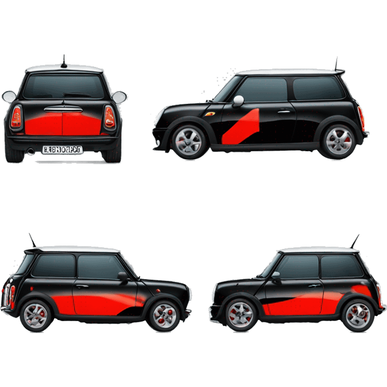 black mini cooper with 27 written on the door in red emoji