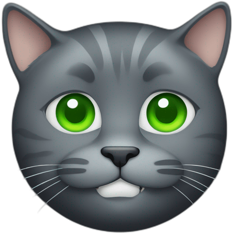 dark grey fat cat with green eyes smiling emoji