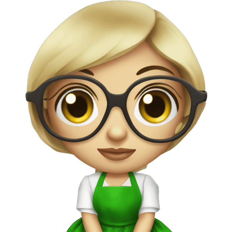 Mexican doll  big eyes green apron  with glasses cooking  emoji