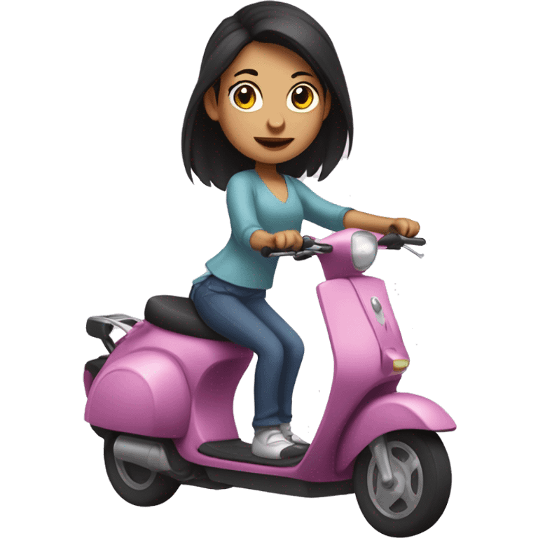 girl with dark hair in a pony tail, riding a scooter with a frying pan in her hand emoji