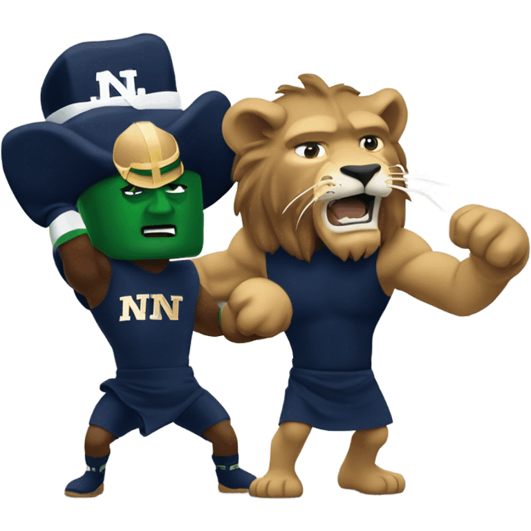 Notre dame Irish leprauchan fighting nittany lion emoji