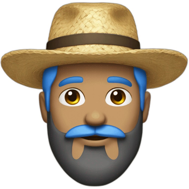 man black beard and mustache wearing straw hat with blue hair emoji