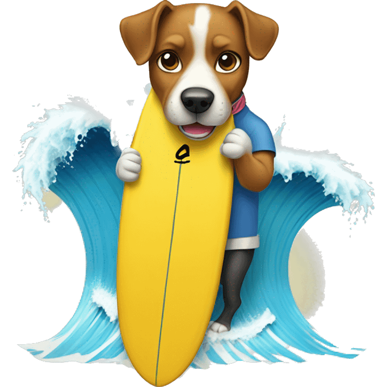 A dog with a comic book surfing with a surf board that is beserk theme  emoji