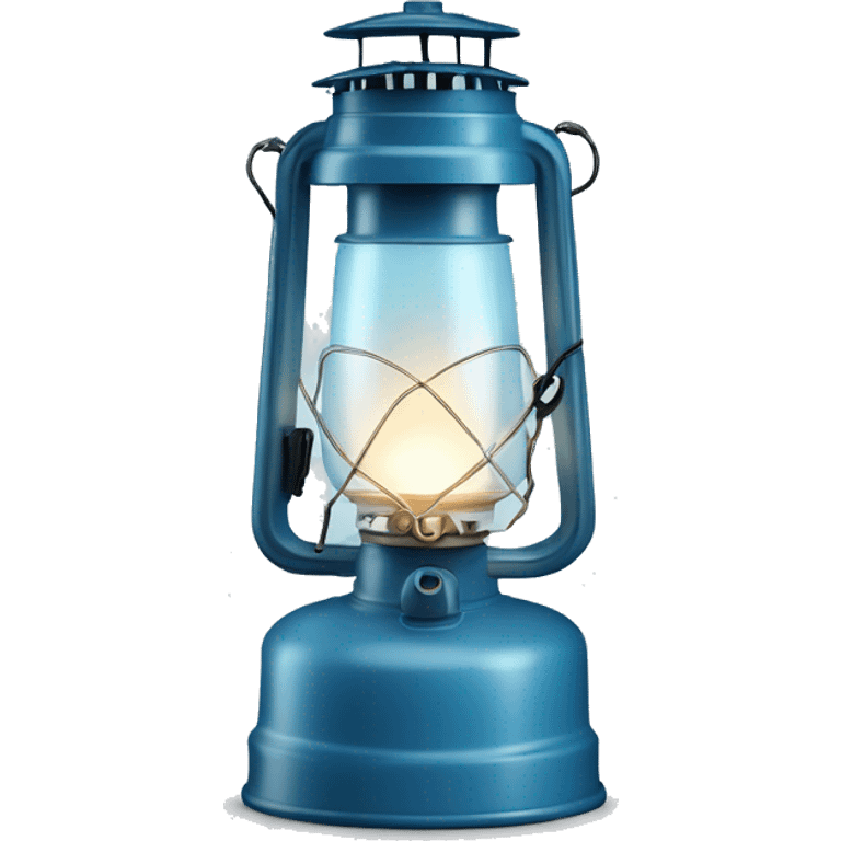 Realistic camping light blue lit camping lantern lisolated. emoji