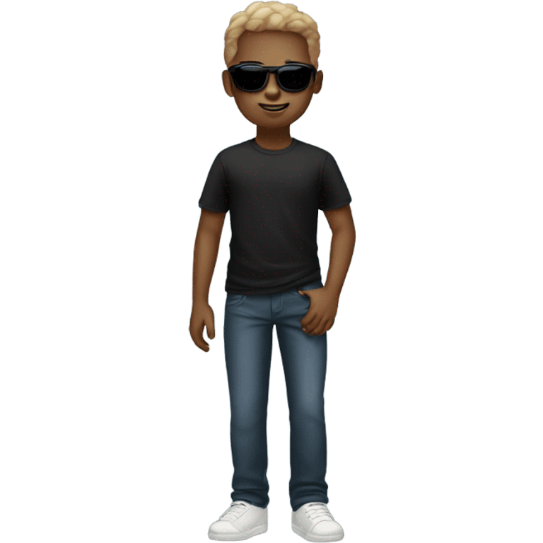 boy in black shirt with sunglasses emoji