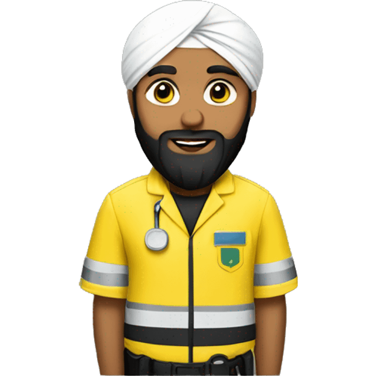 Sikh man with beard wearing a black turban and a yellow paramedic jacket emoji