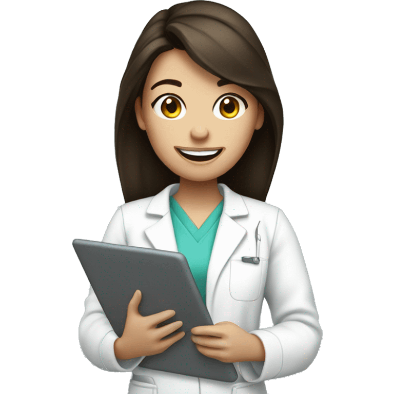 Brunette Female dental student holding her ipad emoji