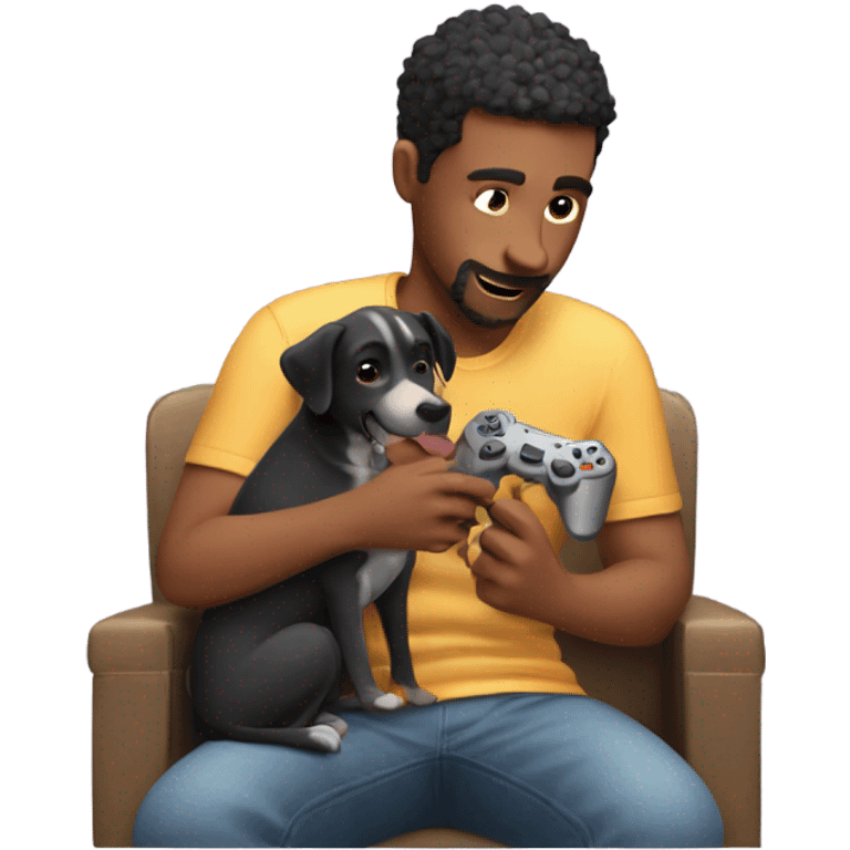 Guy playing video games petting his dog  emoji