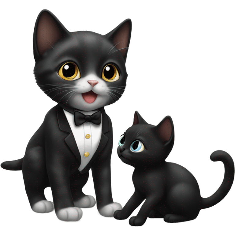 Black kitten playing with tuxedo kitten emoji