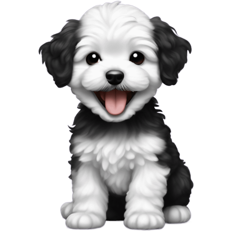 Baby maltipoo black puppy laughing and happy  emoji