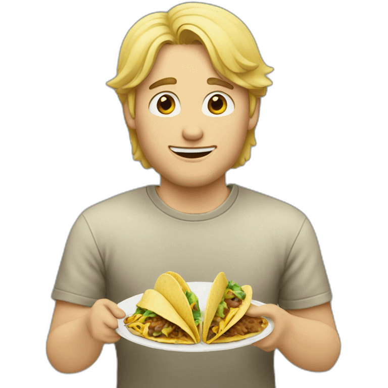 Blond man eating tacos with cats emoji