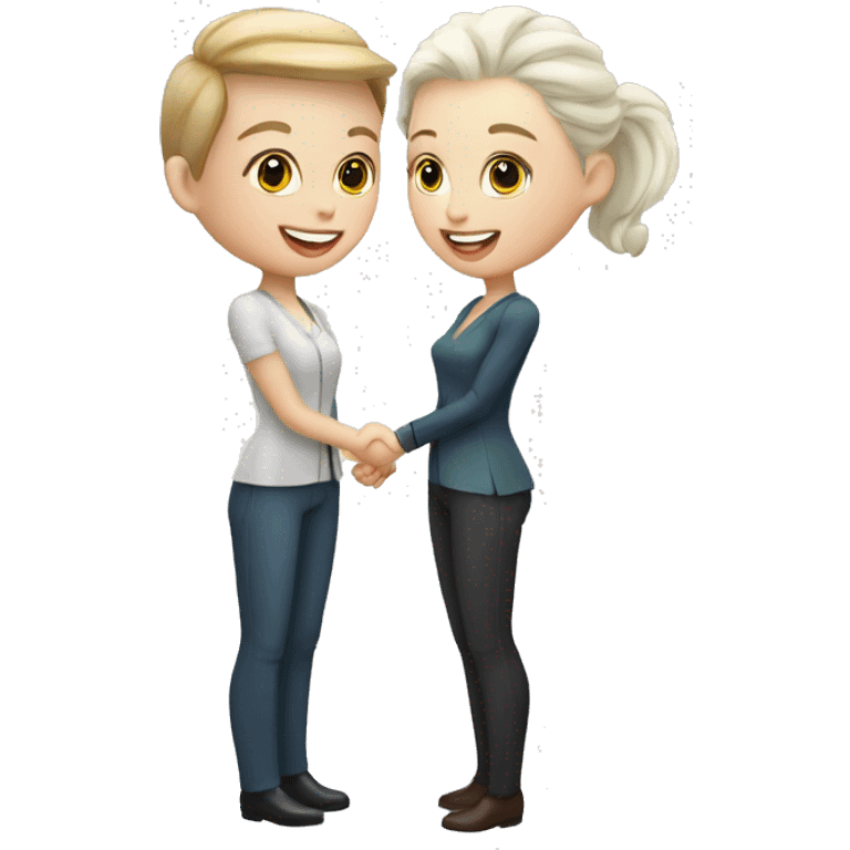 restaurant owner with white skin, and blogger with white skin, shaking hands in great detail emoji