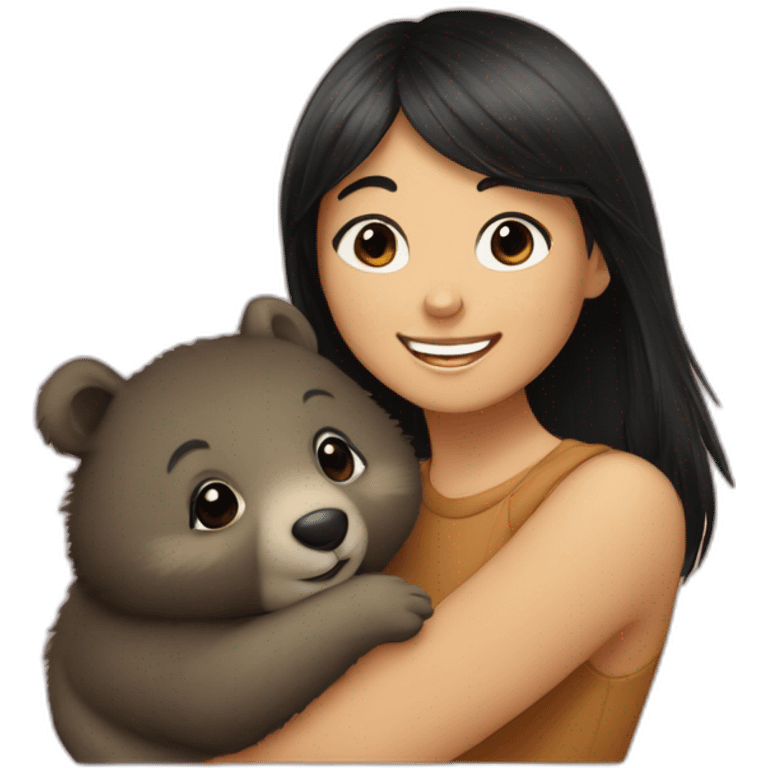 happy-girl-who-is-black-hair-and-hugging-happy-quokka emoji