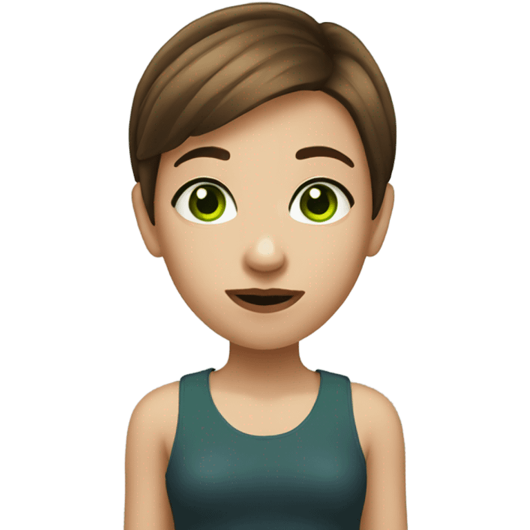 girl with short brown hair, green eyes , and nose ring emoji