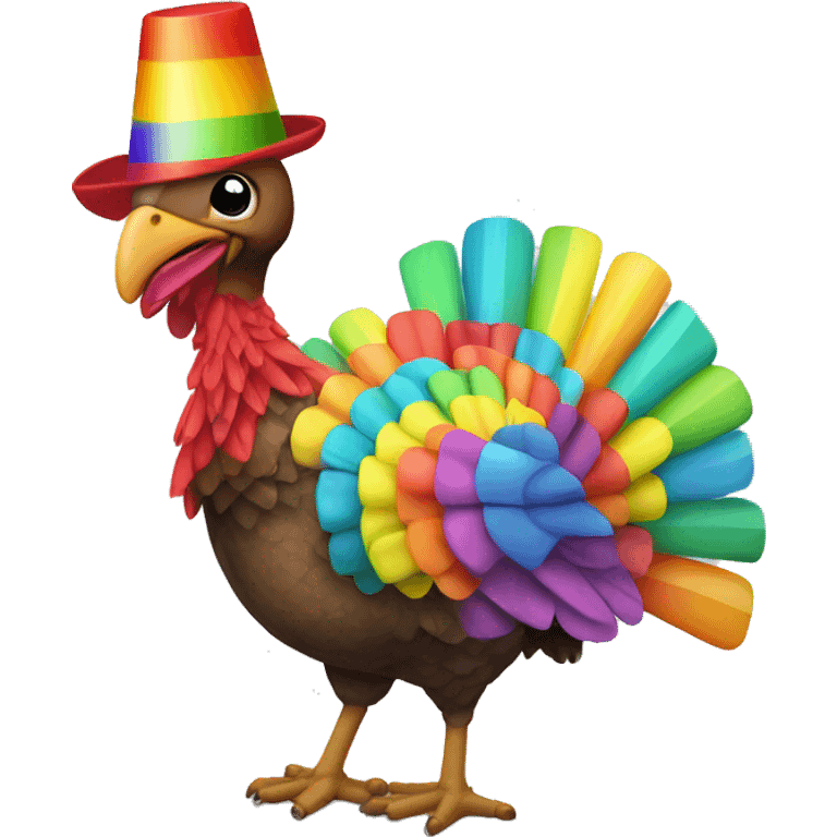 flashing rainbow turkey with party hat emoji