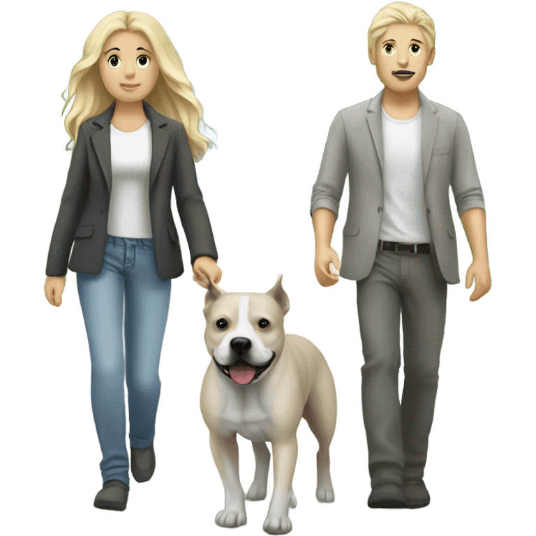 Blond white couple (long hair girl) walking grey staffie  emoji