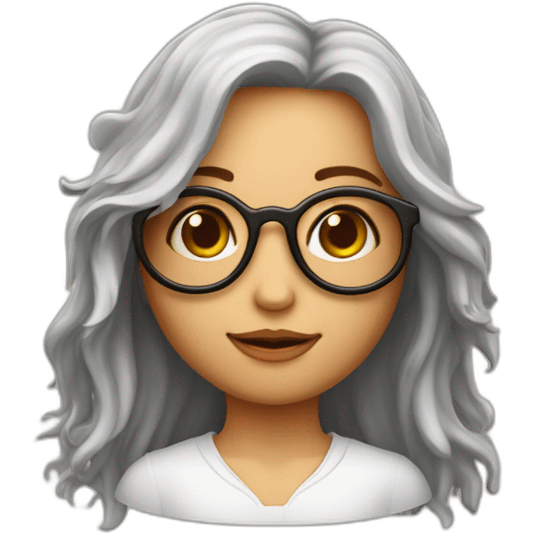 Fille aux cheveux longs roux frisés avec des lunettes et un pendentif jesus emoji