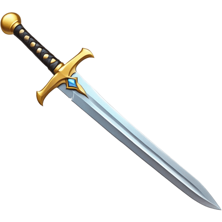 Clash of Clans aesthetic: Cinematic Playful Sword Emoji, rendered in a 3D vector-style similar to standard emojis with minimal shading and bold, simplified shapes. A compact, isometric blade with a gleaming, intricately designed hilt and a razor-sharp edge, softly glowing with a heroic, battle-ready charm. Simplified yet unmistakably iconic, highly detailed and consistent, glowing with a soft radiant brilliance and high shine. Stylized with a touch of medieval finesse and a soft glowing outline, capturing the essence of a legendary sword with a friendly, playful vibe! emoji