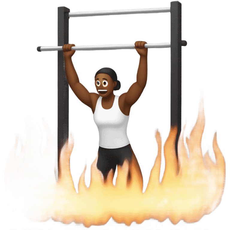 person pulling down a bar at the gym with fire in the background emoji