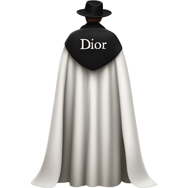 back profile of black magician, cape that says Dior, text Dior on the cape emoji