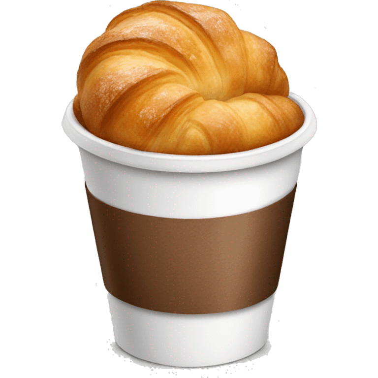 Disposable cup with cappuccino and croissant emoji