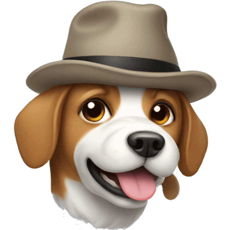 a dog with a hat and a fart cloud emoji