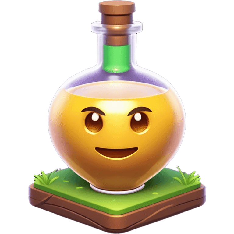 Clash of Clans aesthetic: Cinematic Playful Pixel 3D Magic Potion Portrait Emoji, rendered in a 3D vector-style similar to standard emojis with minimal shading and bold, simplified shapes. A compact, distinct form with signature details, softly glowing with a pixelated adventure charm. Simplified yet unmistakably iconic, highly detailed and consistent, glowing with a soft radiance and high shine. Stylized with a touch of classic pixel-art charm and a soft glowing outline, capturing the essence of a beloved gaming relic with a friendly, playful manner! emoji