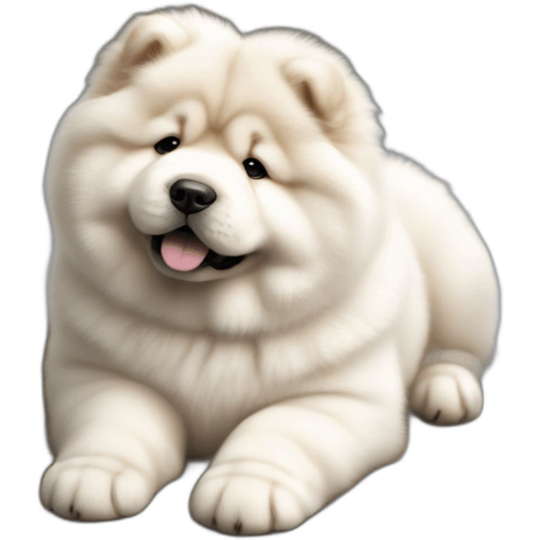 Chow chow white pup, young cute,furry shiny dog cute, realistic, young,sitting on floor, beautiful picture, 4k, 16k emoji