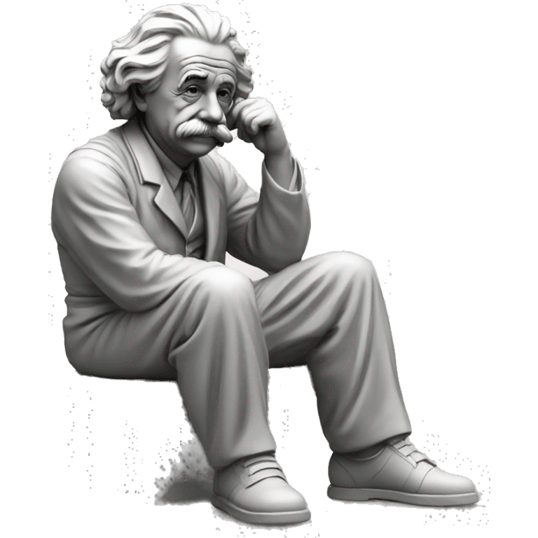 sitting philosopher-statue as albert einstein and thinking lean on fist emoji