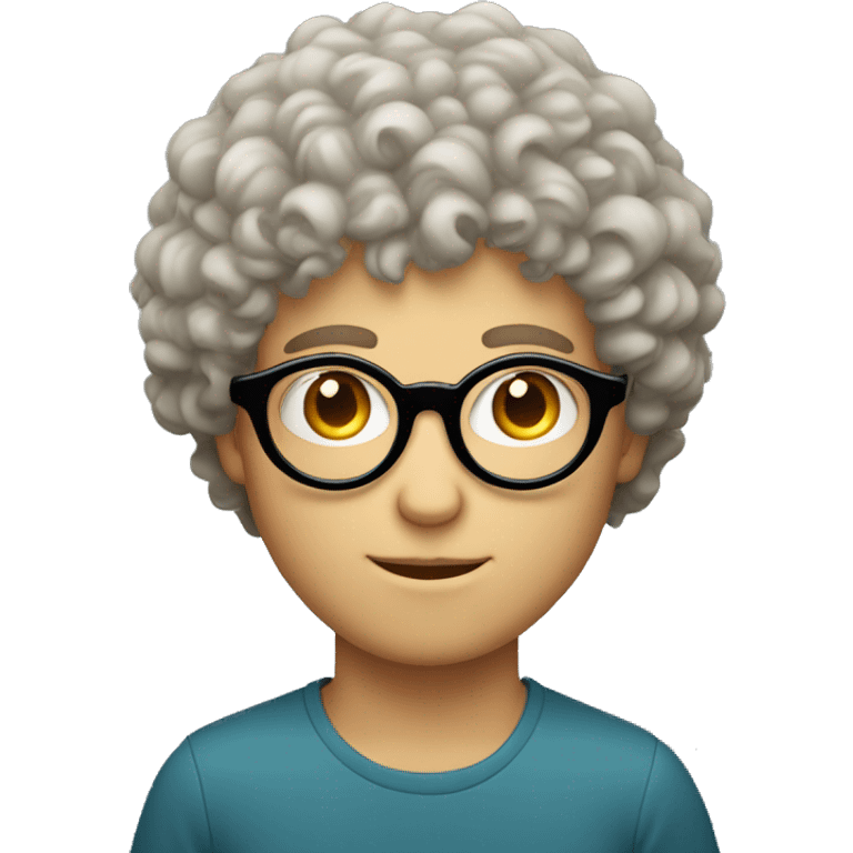 White boy with curly hair, big circle round glasses, and triangle head shape emoji