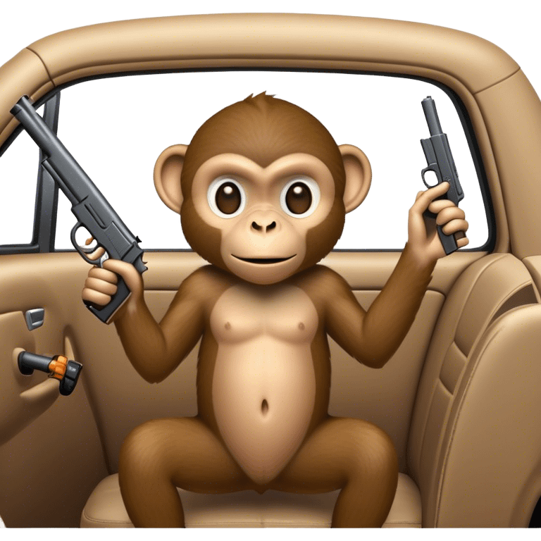 Monkey holding a gun in a car  emoji