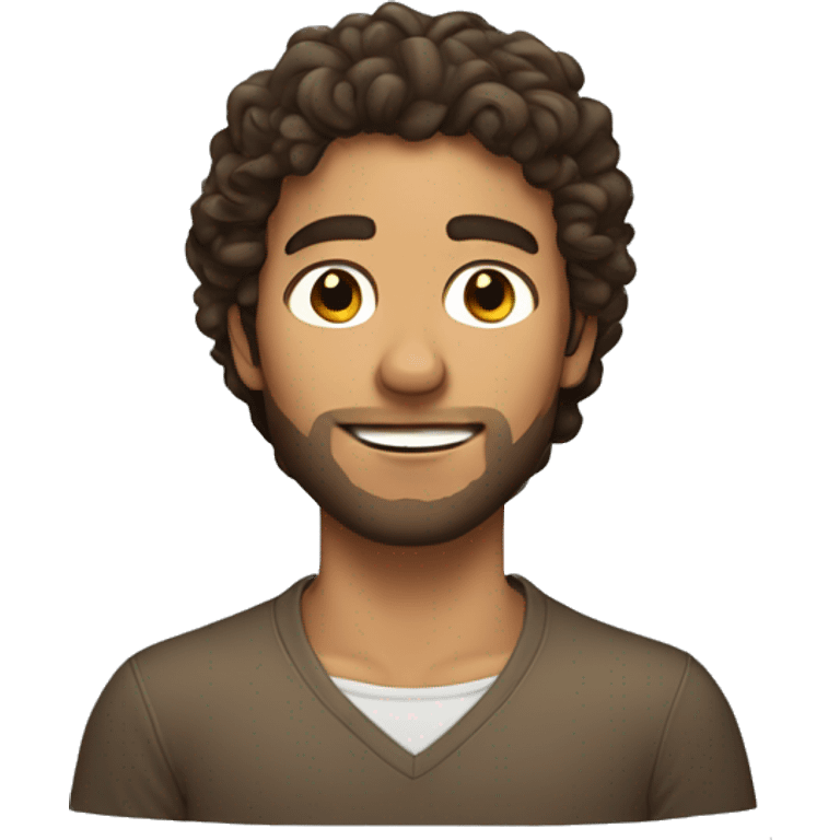 brunette tan guy with longer curly hair touching his beard with one hand emoji