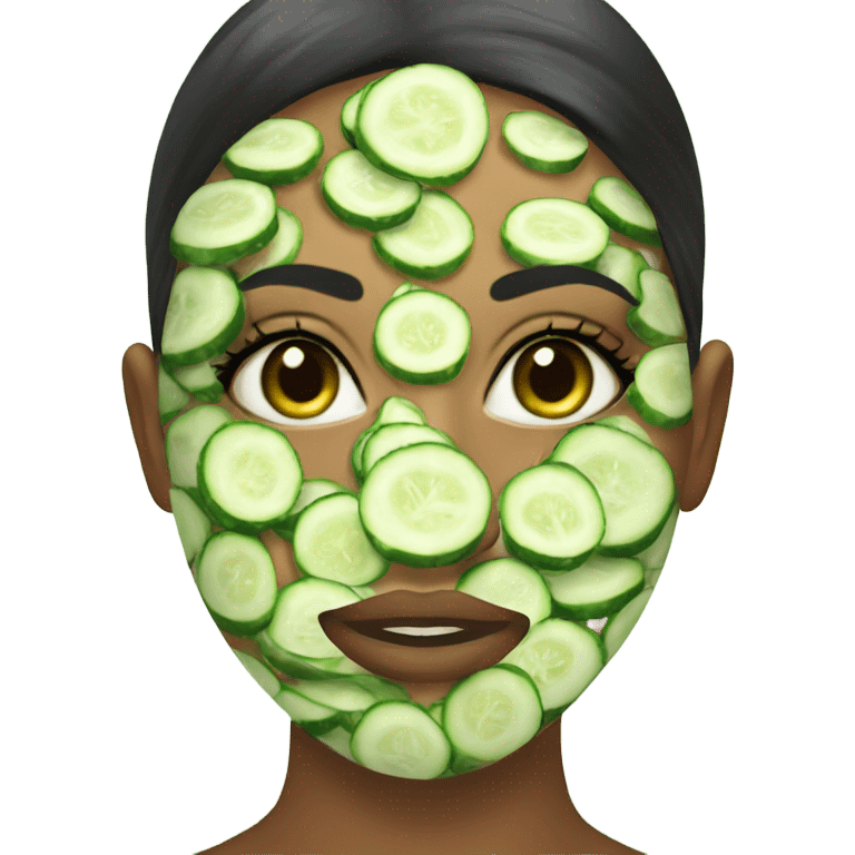 beautiful girl with a cucumber mask on her face emoji